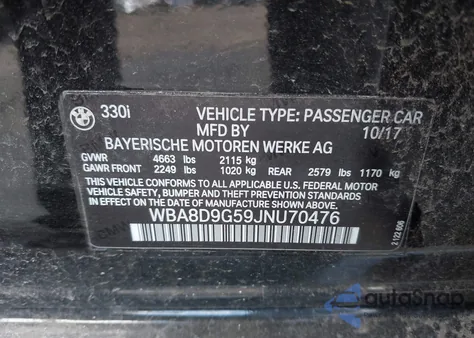 2018 BMW 330I xDrive из США, поврежденный, VIN WBA8D9G59JNU70476